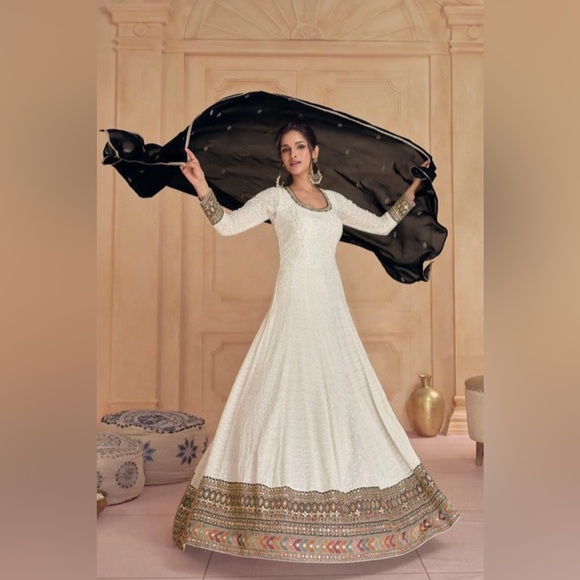 House of India Embroidered Georgette Salwar Kameez gown frock reception XL - Picture 7 of 16